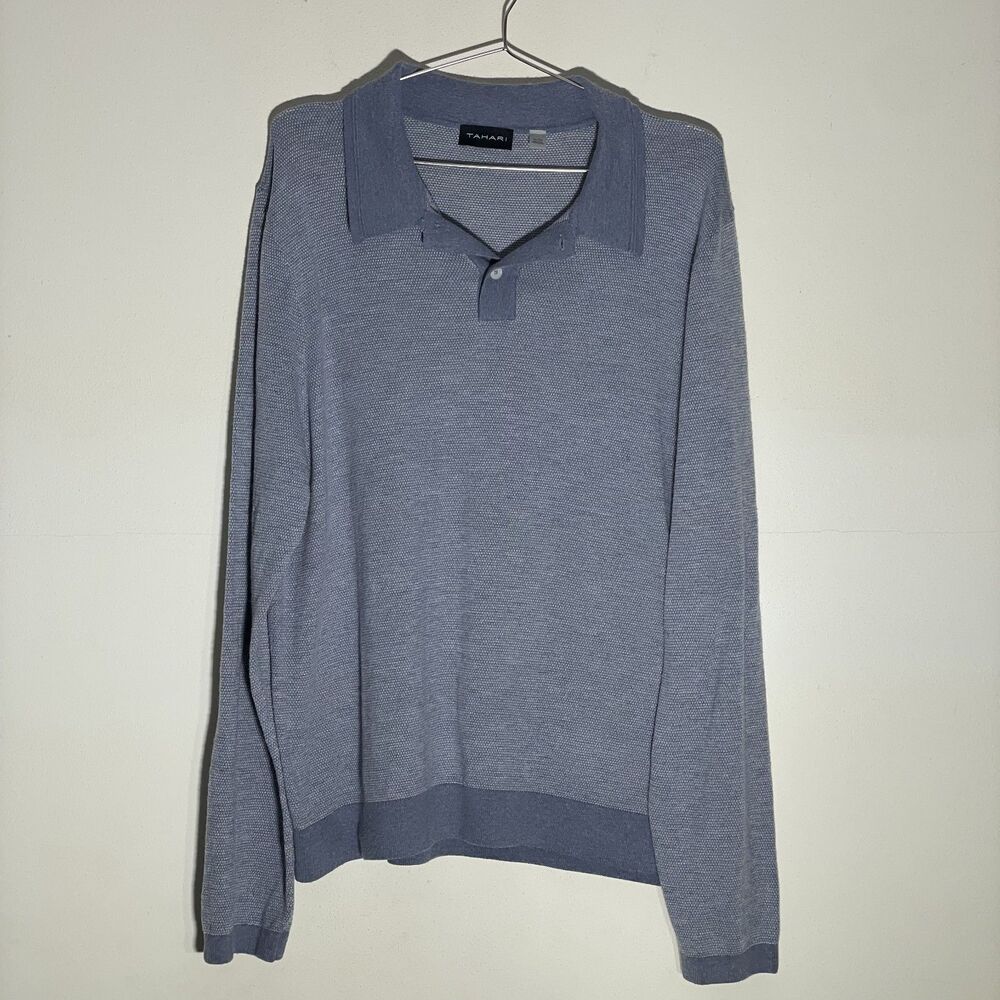 TAHARI Polo Mens XL Sweater Blue Luxury Pullover Long Sleeve